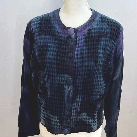 Nadya Cotton Waffle Weave Purple, Blue & Black Hand-dyed Jacket, sz S (1) - Picture 3 of 12